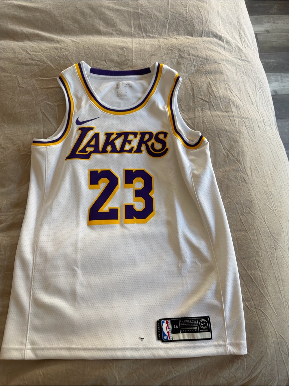 Nike White Lakers #23 Jersey with Purple and Gold Trim
